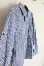 Express Slim Fit Blue Black & White Patterned Button Down Shirt | M