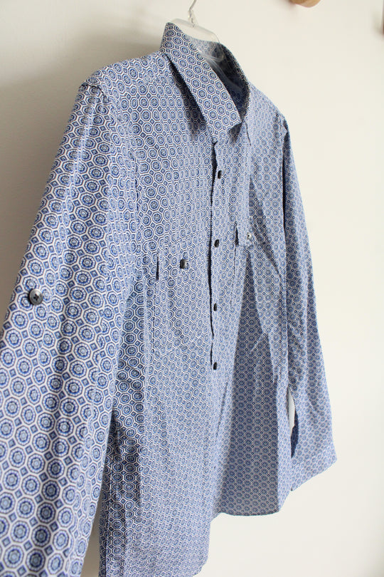 Express Slim Fit Blue Black & White Patterned Button Down Shirt | M