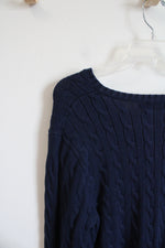 Polo Ralph Lauren Navy Cable Knit V-Neck Sweater | XL