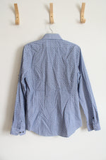 Express Slim Fit Blue Black & White Patterned Button Down Shirt | M