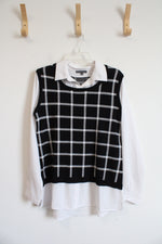 Adrianna Papell Black & White Sweater Vest Over Button Down Top | M