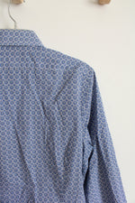 Express Slim Fit Blue Black & White Patterned Button Down Shirt | M
