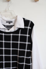 Adrianna Papell Black & White Sweater Vest Over Button Down Top | M