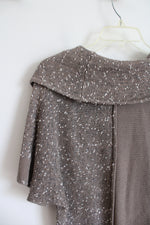 Brown & White Textured Swoop Neck Short Sleeved Sweater Top | S Petite