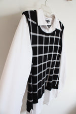 Adrianna Papell Black & White Sweater Vest Over Button Down Top | M
