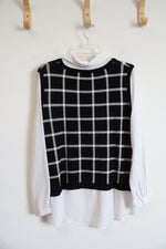 Adrianna Papell Black & White Sweater Vest Over Button Down Top | M