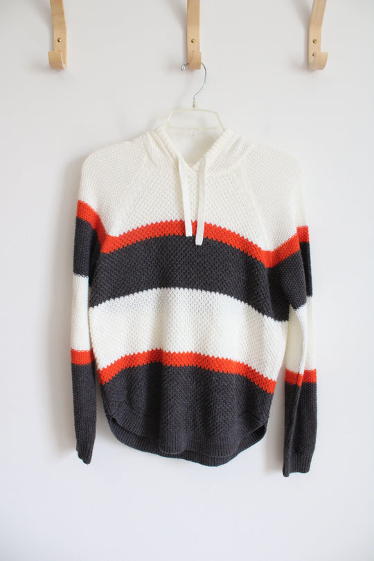 Cloud Chaser Gray & Orange Striped White Sweater Hoodie | S