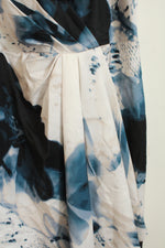 NEW Donna Karan NY Blue Tan and White Floral Silky Dress with Cape | 8