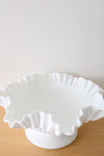 Fenton White Hobnail Glass Ruffle Bowl