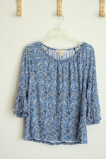Michael Kors Blue Paisley Bell Sleeved Blouse | L