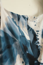 NEW Donna Karan NY Blue Tan and White Floral Silky Dress with Cape | 8