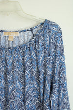Michael Kors Blue Paisley Bell Sleeved Blouse | L