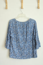 Michael Kors Blue Paisley Bell Sleeved Blouse | L