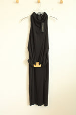New Donna Karan NY Black Wrap Dress with Gold Buckle | 8