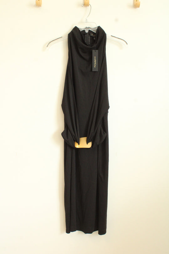 New Donna Karan NY Black Wrap Dress with Gold Buckle | 8