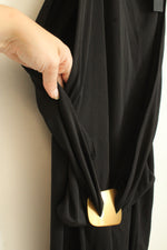 New Donna Karan NY Black Wrap Dress with Gold Buckle | 8