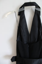 Maggy London Vintage Black Halter Neck Belted A-Line Dress | 4