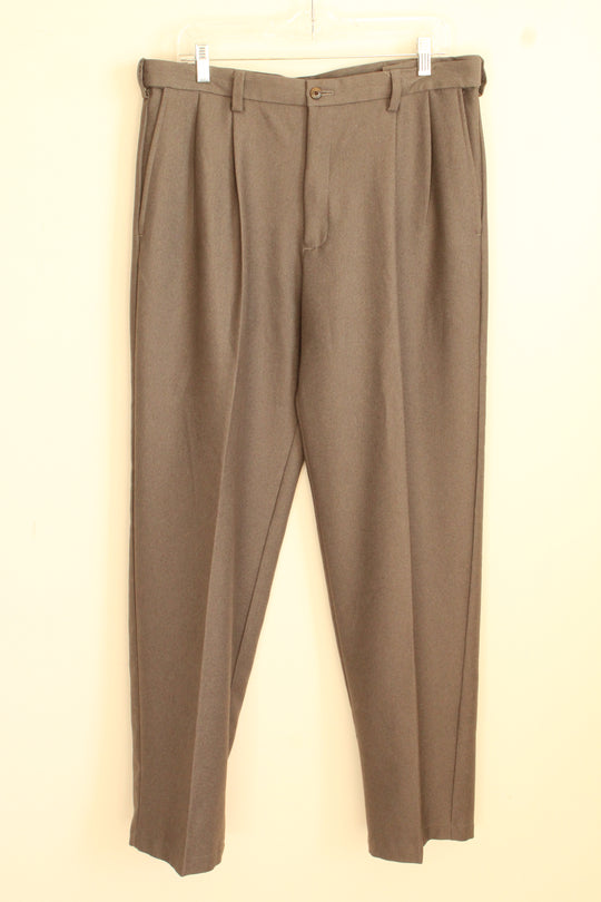 Gray Pleated Dress Pants with Adjustable Waistband | Size 34 x 32