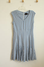Just Taylor Blue and White Geometric Fit and Flare Dress | 10
