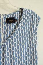 Just Taylor Blue and White Geometric Fit and Flare Dress | 10