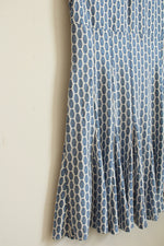 Just Taylor Blue and White Geometric Fit and Flare Dress | 10
