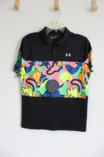 Under Armour Black Multi-Color Patterned Polo Shirt | Youth XL (16/18)