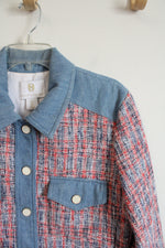 House Of Harlow 1960 Red Blue & White Tweed & Denim Cropped Jacket | L