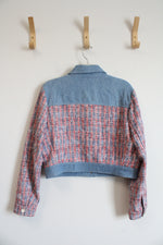 House Of Harlow 1960 Red Blue & White Tweed & Denim Cropped Jacket | L