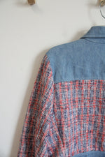House Of Harlow 1960 Red Blue & White Tweed & Denim Cropped Jacket | L