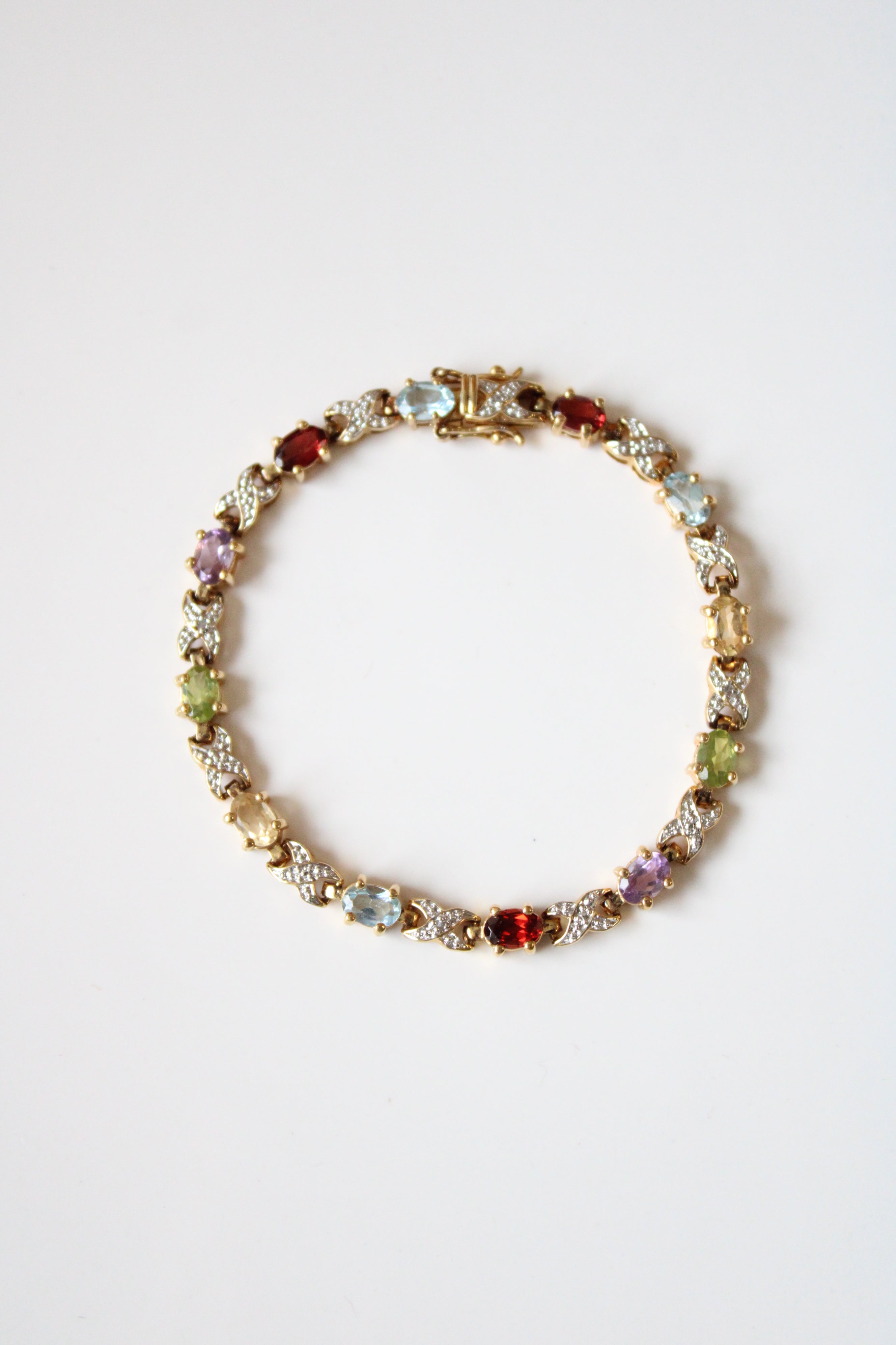 Multi-Colored Stone Sterling Silver Gold Tone Bracelet