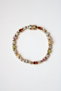 Multi-Colored Stone Sterling Silver Gold Tone Bracelet