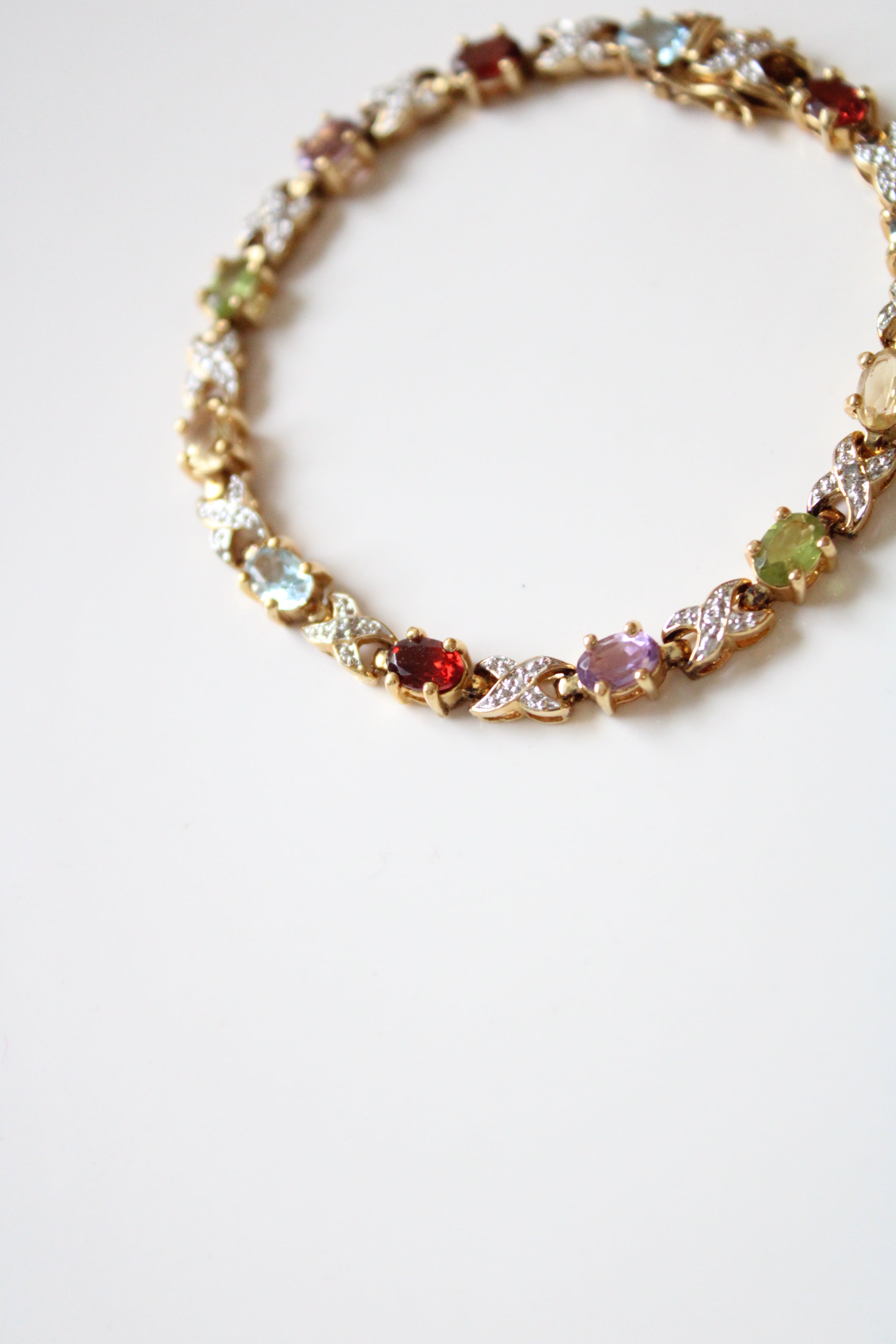Multi-Colored Stone Sterling Silver Gold Tone Bracelet