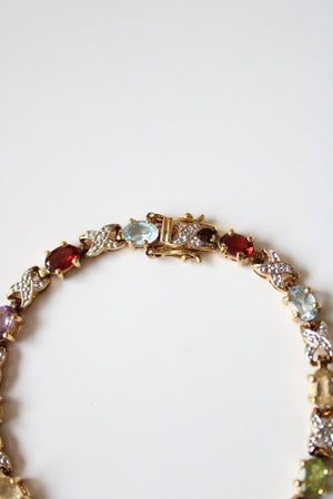 Multi-Colored Stone Sterling Silver Gold Tone Bracelet