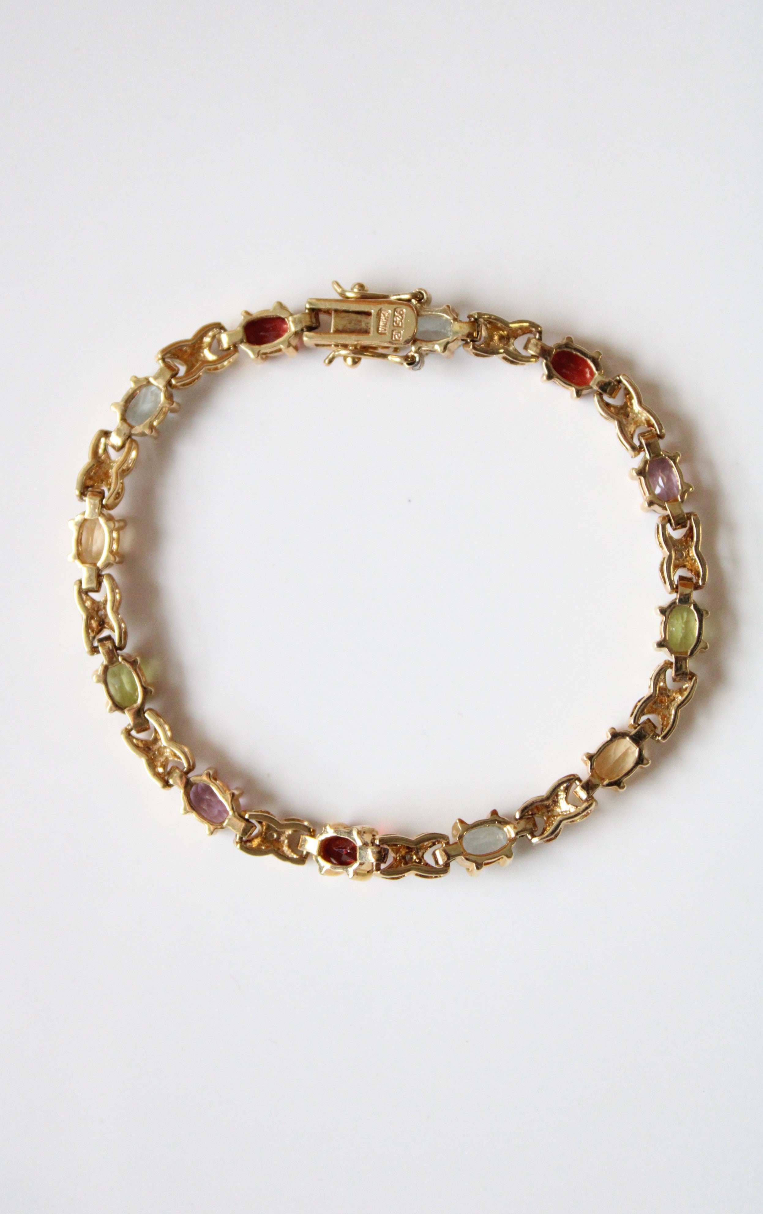 Multi-Colored Stone Sterling Silver Gold Tone Bracelet
