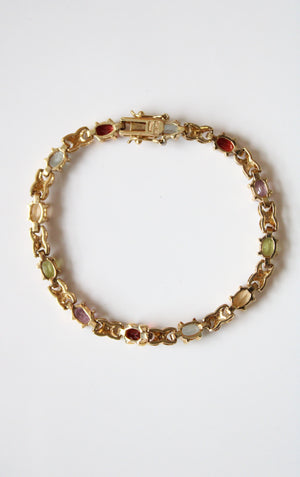 Multi-Colored Stone Sterling Silver Gold Tone Bracelet
