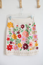 Maeve Anthropologie Ayaka Cream Embroidered Floral Lace Skirt | 2