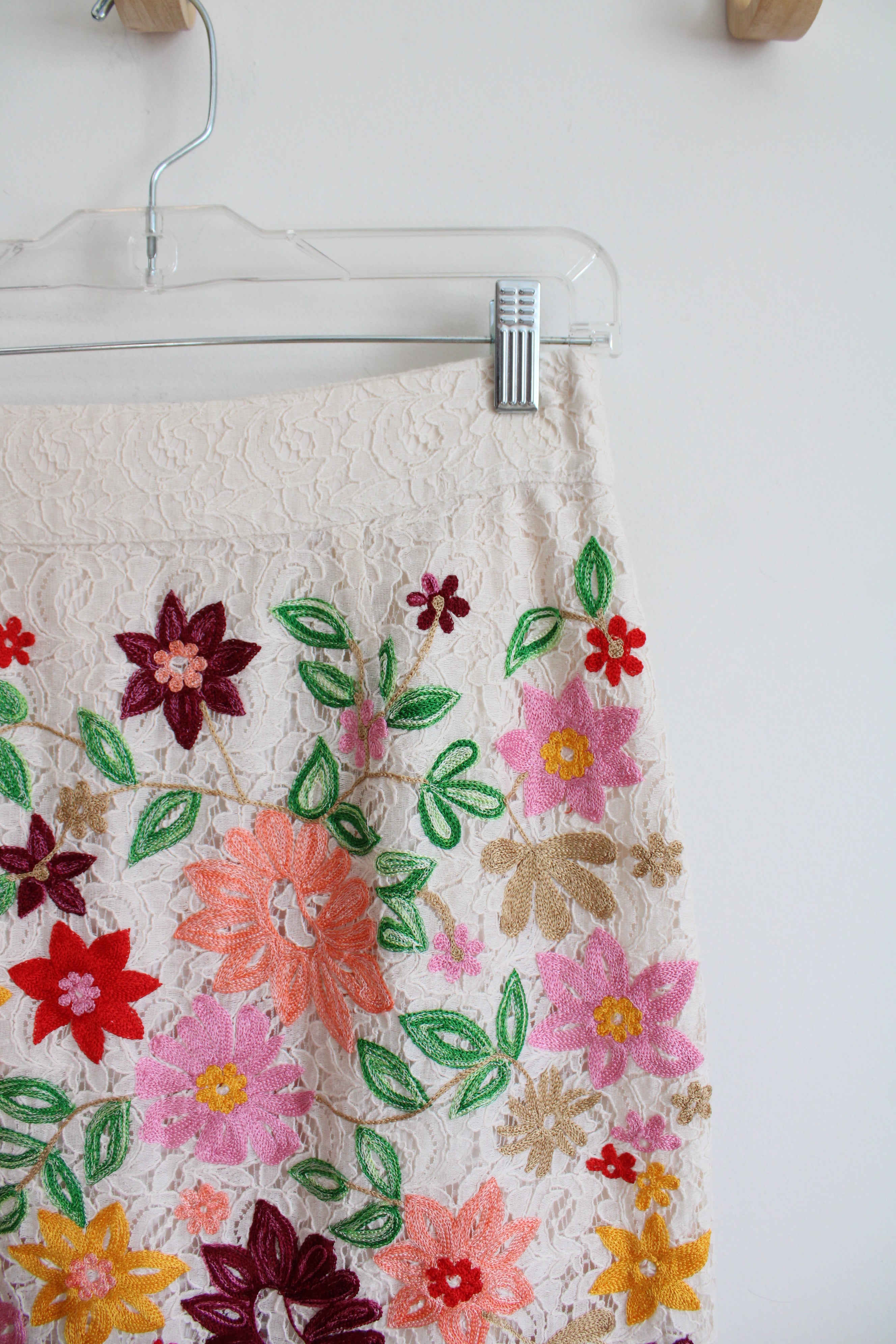 Maeve Anthropologie Ayaka Cream Embroidered Floral Lace Skirt | 2