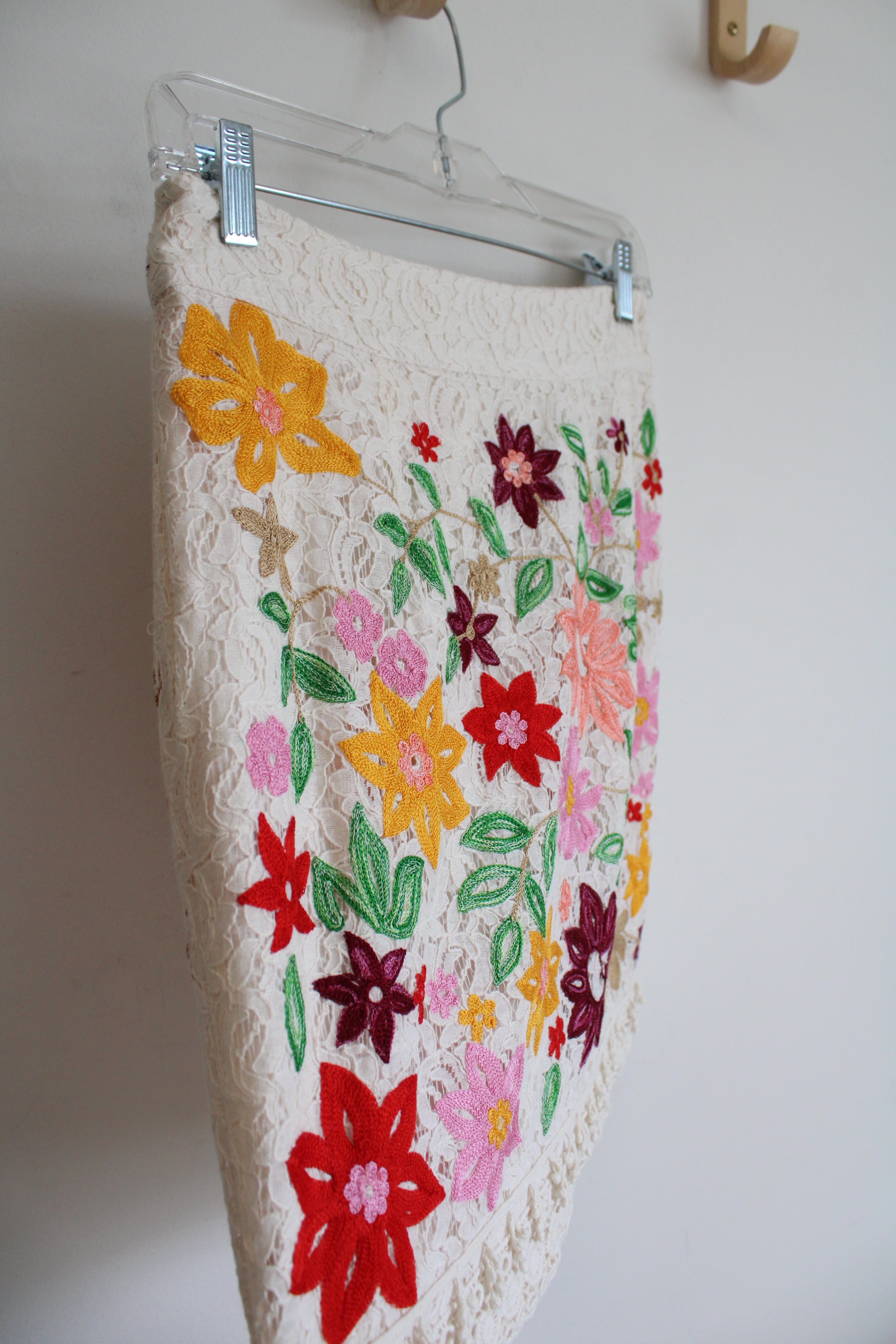 Maeve Anthropologie Ayaka Cream Embroidered Floral Lace Skirt | 2