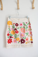 Maeve Anthropologie Ayaka Cream Embroidered Floral Lace Skirt | 2