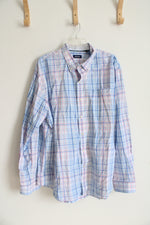 Izod Blue Pink & White Plaid Button Down Shirt | XXL