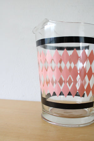 Hazel Atlas Pink & Black Diamond Clear Drink Pitcher