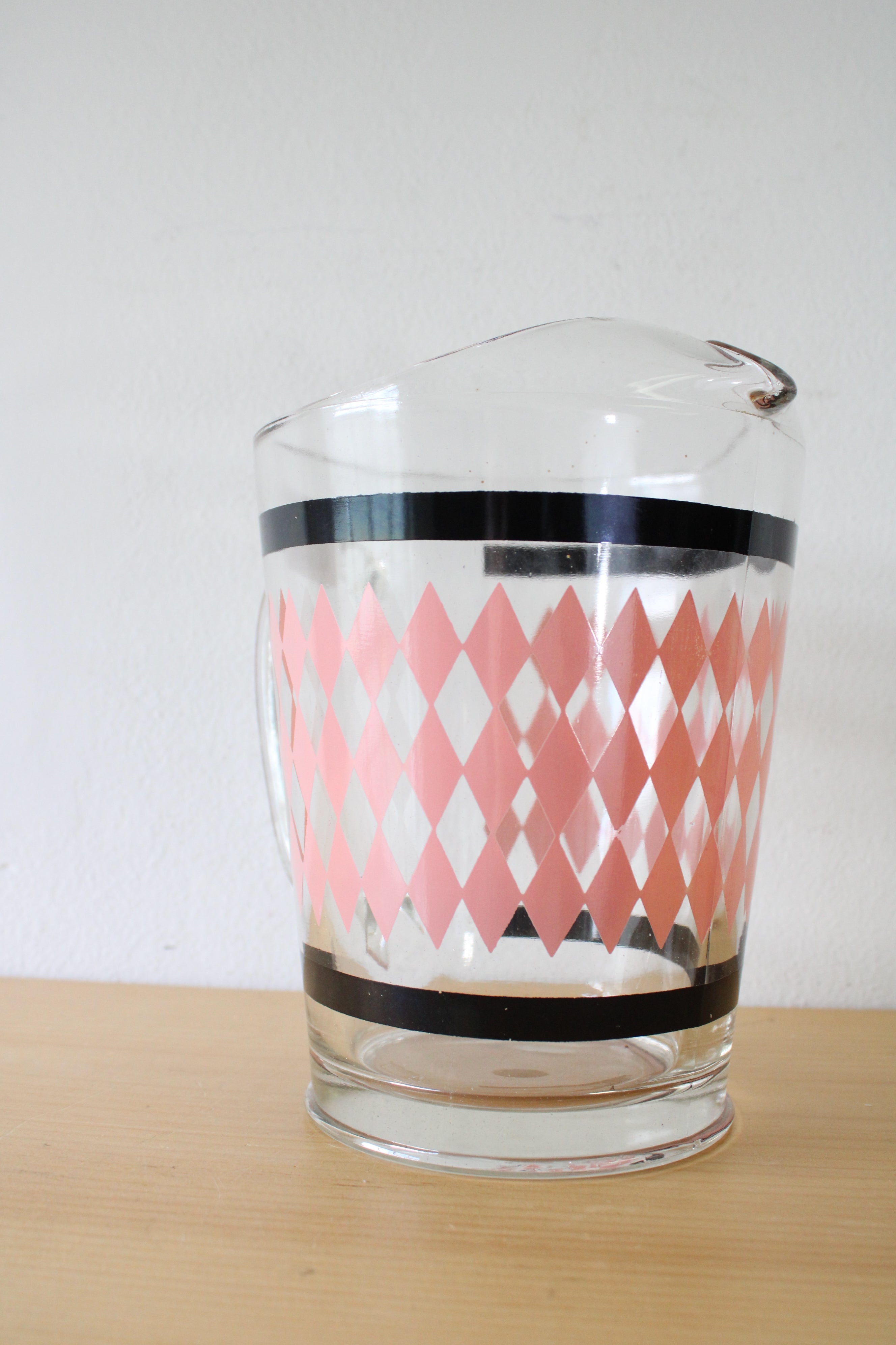 Hazel Atlas Pink & Black Diamond Clear Drink Pitcher