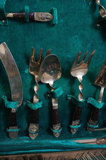 Vintage Thai Etched Bronze & Wood Flatware Set | Set Of 142