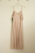 New Alexa B. Nights Gold Shimmer Maxi Dress with Ruffle Cold Shoulder Sleeve | 4-P