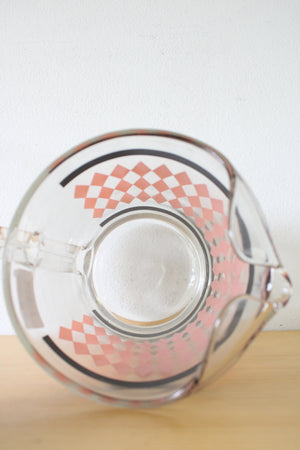 Hazel Atlas Pink & Black Diamond Clear Drink Pitcher