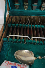 Vintage Thai Etched Bronze & Wood Flatware Set | Set Of 142