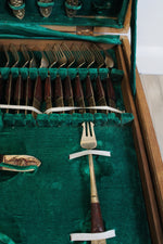 Vintage Thai Etched Bronze & Wood Flatware Set | Set Of 142