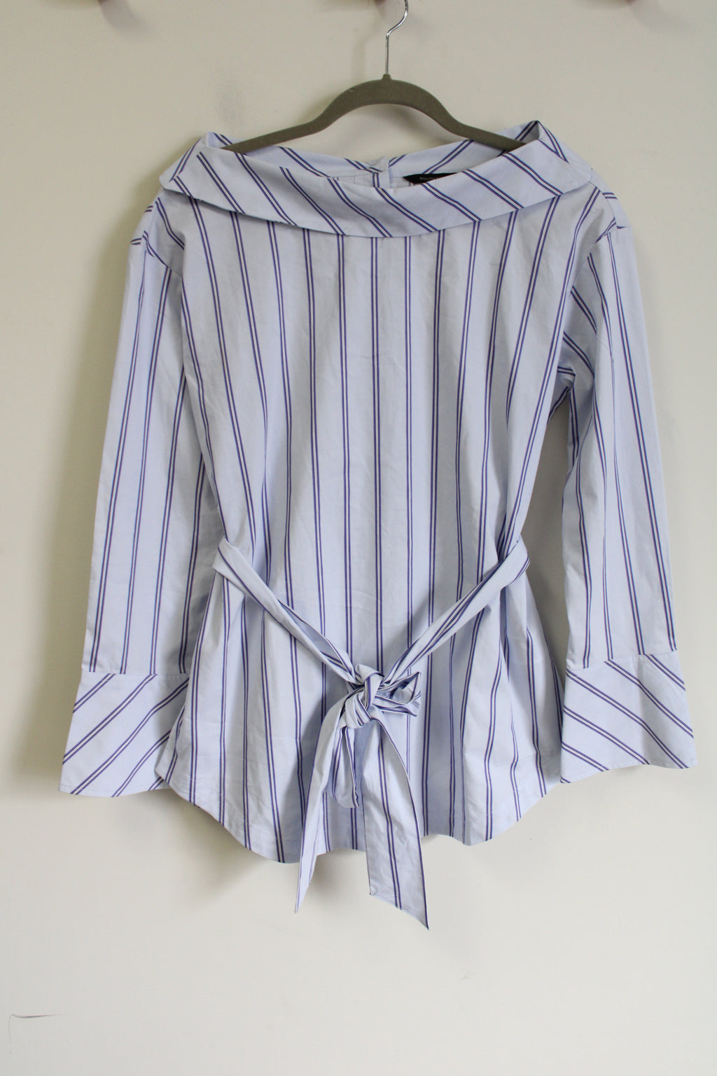NEW Banana Republic Blue Purple Striped Boat Neck Cotton Belted Top | S