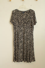 Chaps Tan and Black Floral Print Stretch Dress | XL