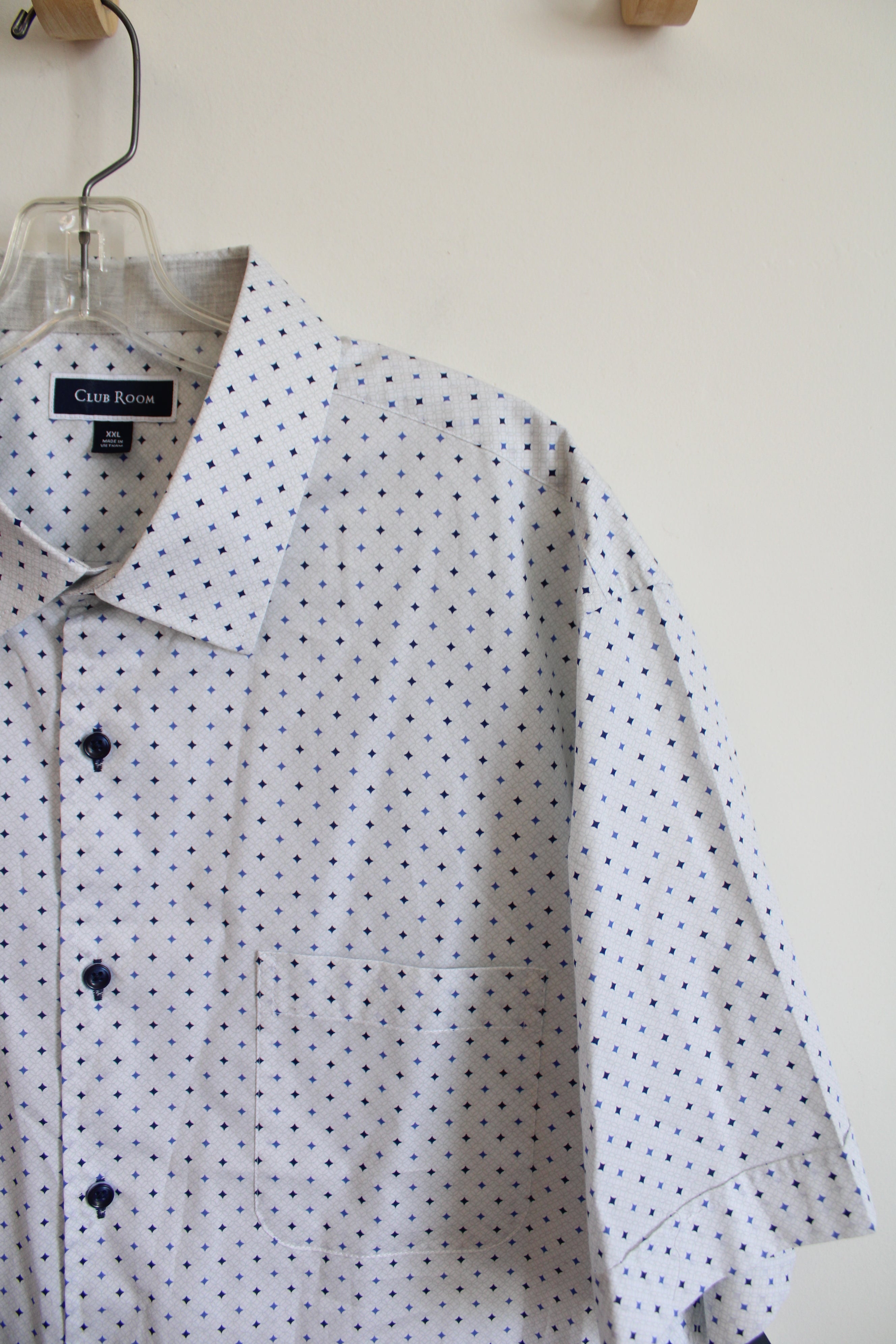NEW Club Room White & Blue Star Patterned Button Down Shirt | XXL
